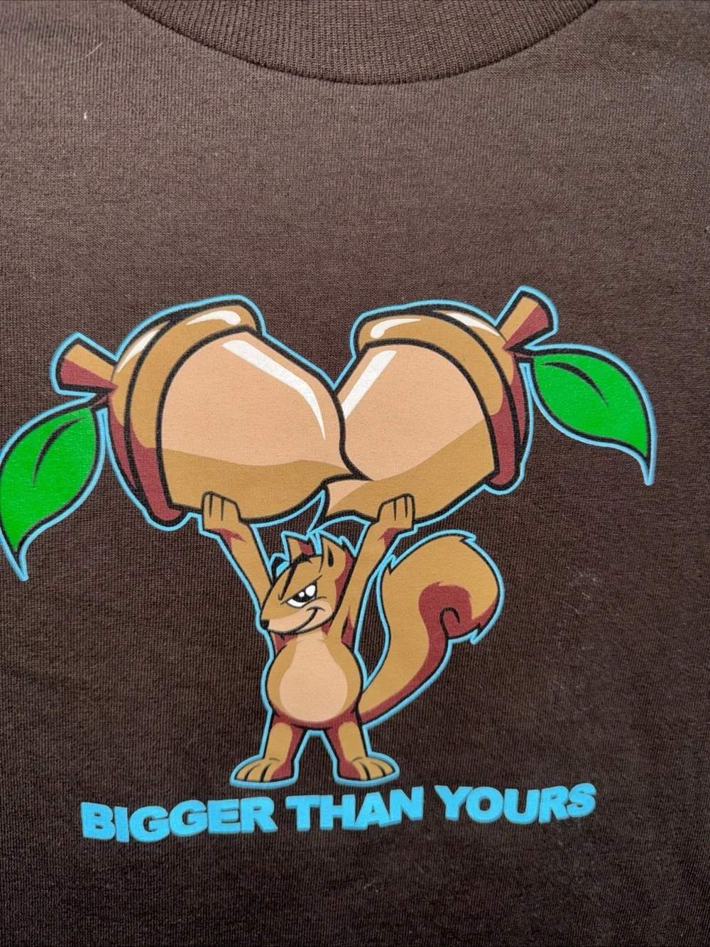 Vintage Squirrel Nuts “bigger Than Yours” Funny Brown Shirt Size Large